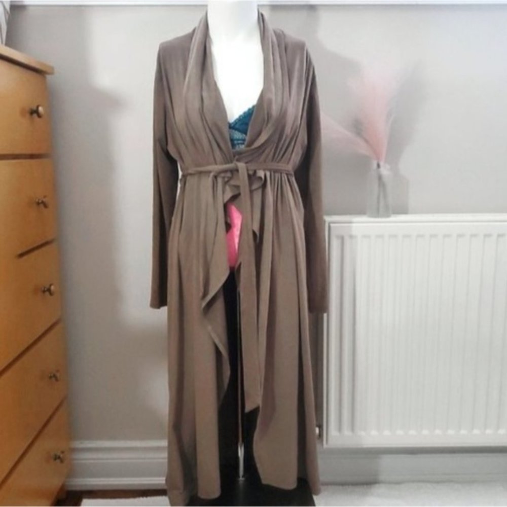 Vintage Suedette Long Tie Waist Cardigan Versatile Robe